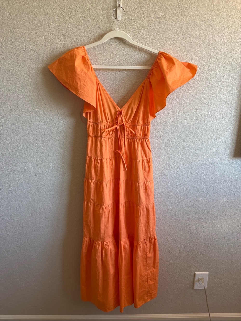 NWT Moon River Ruffle Sleeve Smocked Midi Dress 100% Cotton Orange Size XS